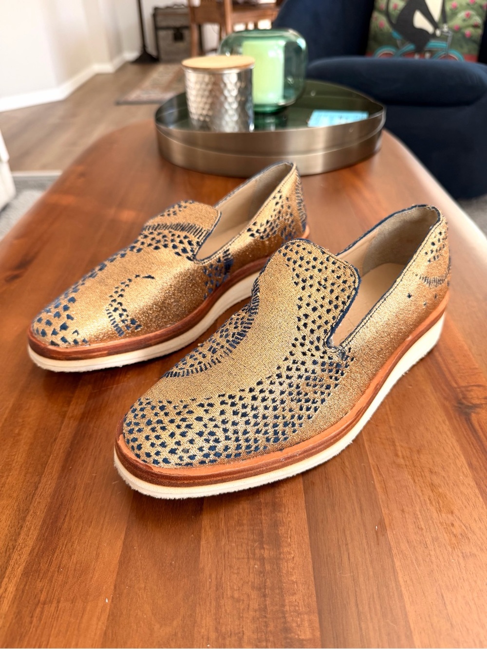 Free People Gold Metallic Embroidered Platform Loafers EU 39 / US 8.5